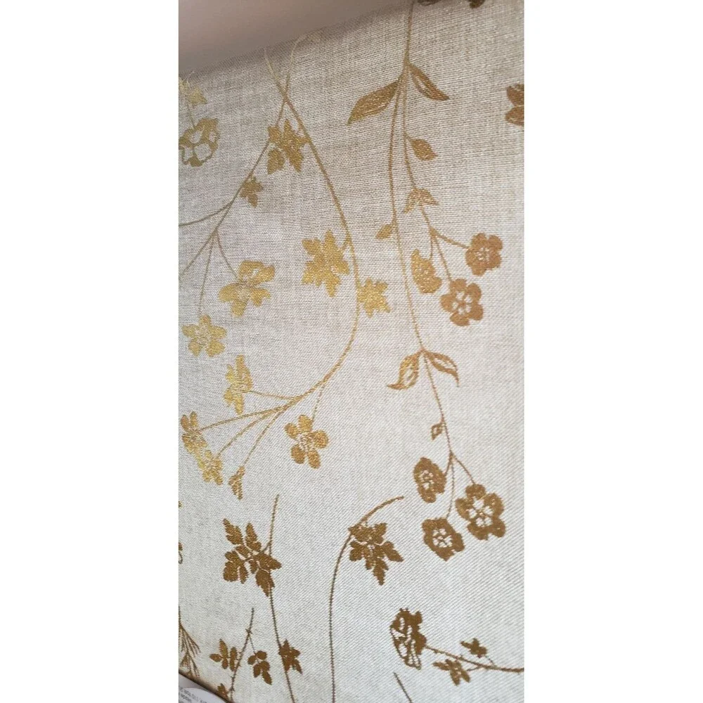 NWT Colordrift Deluxe Gold Metallic Leaf Floral Tablecloth & 6 Napkins Set